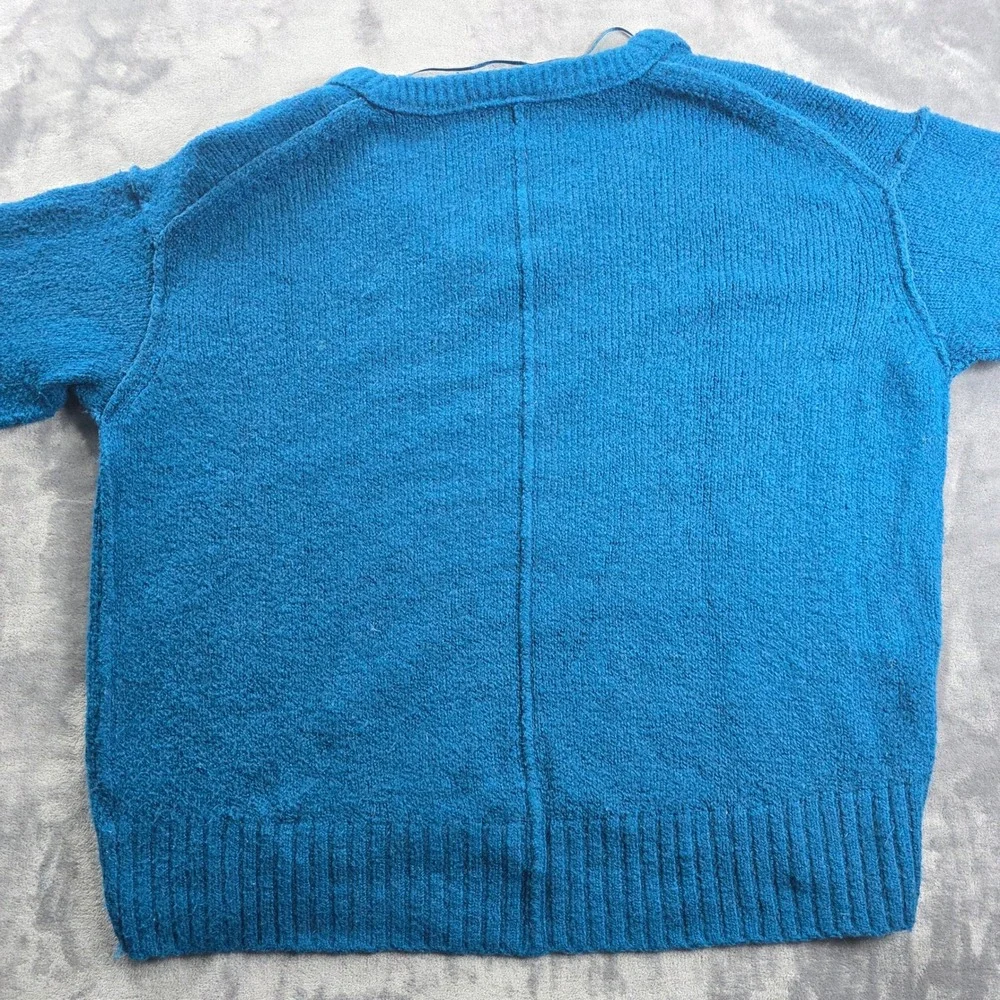 Free People Sweater Womens Small Teal Blue V-Neck‎ High Low Oversized Knit Top